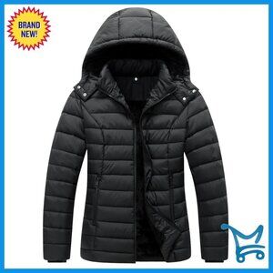 Quilted Down Puffer Jacket Slim Fit Waterproof Windproof Winter Coat Detachable